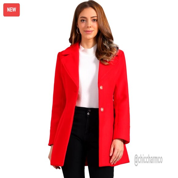 Women's Wool Pea Coat Notched Collar Single Breasted Winter Outerwear